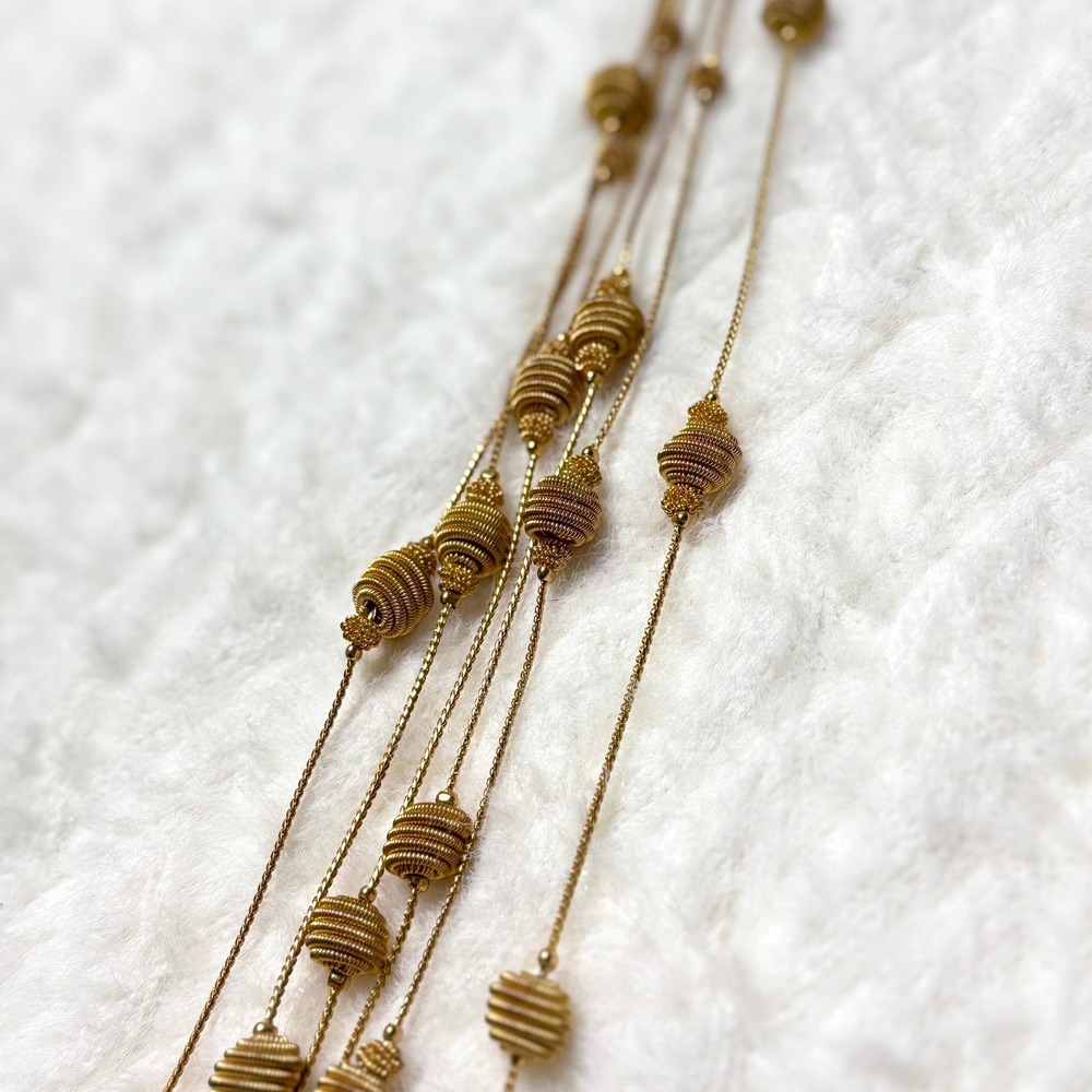 Vintage Trifari 3 Strand Gold Tone Necklace Woven‎ Bead Accent Clasp Closure